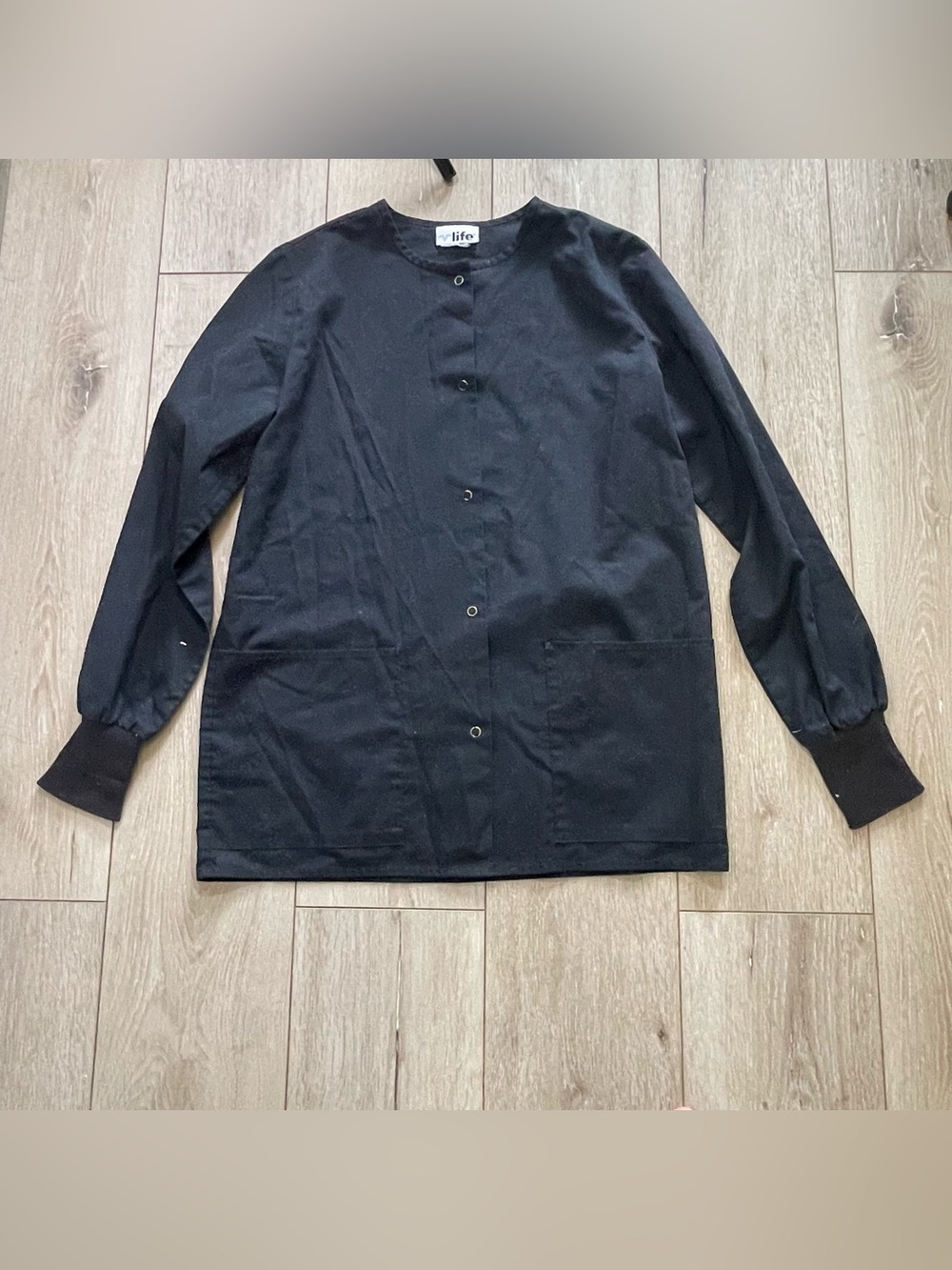 V-Life Black Snap-Front Scrub Jacket Warm Up Nursing Uniform - Women's Small